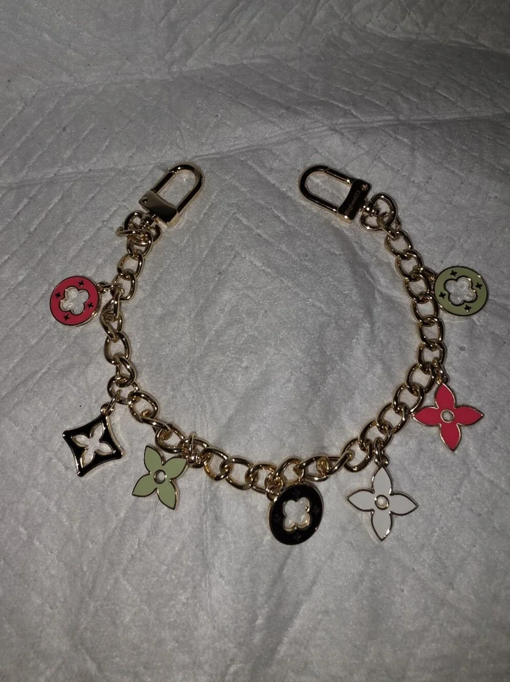 Sparkling Silver Mini Bag Charm Keychain with Floral Charms - FASHION UNBRANDED